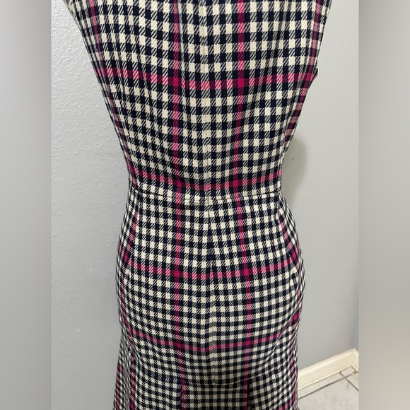 J.Crew Scoop neck Fit Flare Dress 8 Herringbone Twill Tall Lined Navy Pleated - Picture 5 of 13